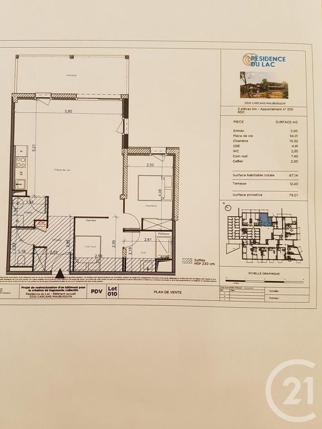 Afficher la photo en grand Appartement T2 à vendre - 2 pièces - 67.14 m2 - CARCANS - 33 - AQUITAINE - Century 21 Agence Biran